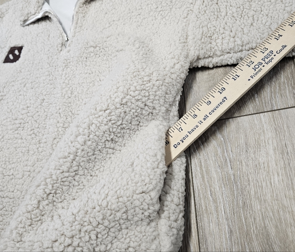 Boutique Quarter Zip Sherpa Pull Over Sweater Beige Cream Women's Medium Cozy - Picture 4 of 6